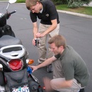 Working on the scooter