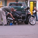 Working on the scooter